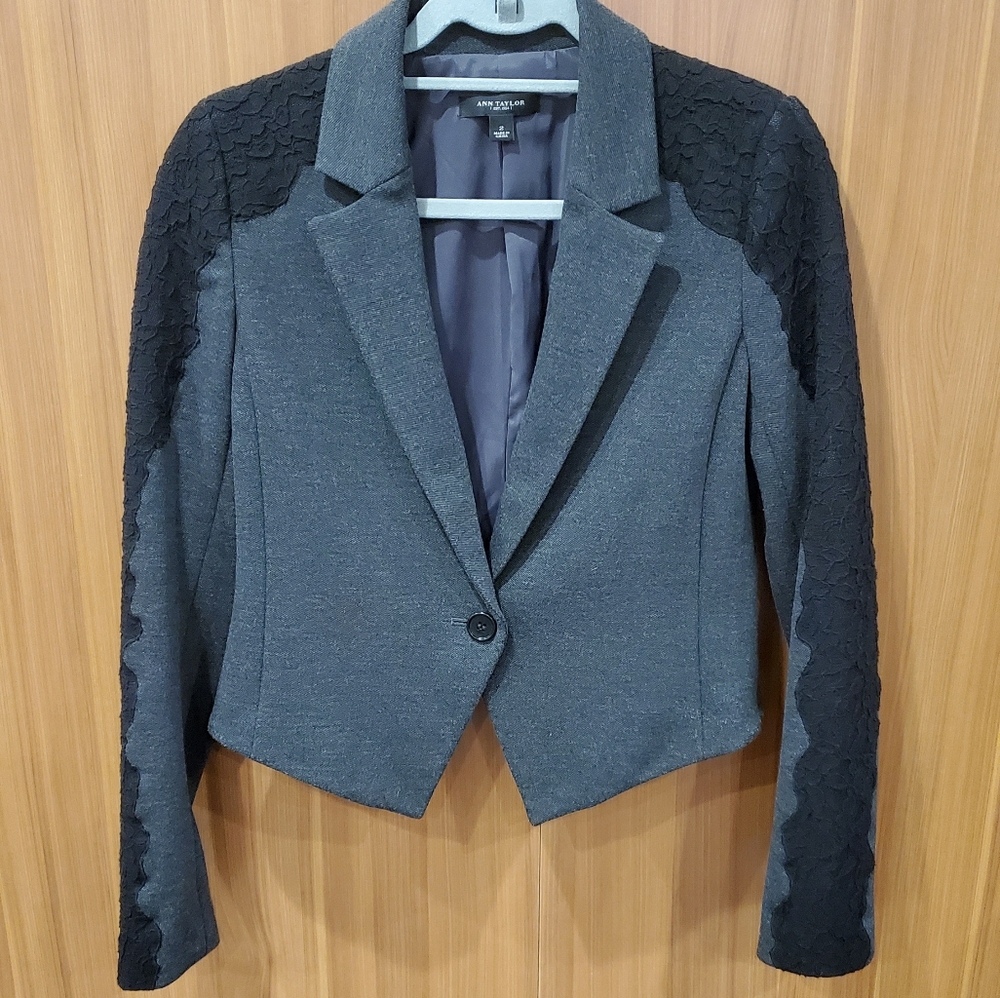 NWOT Gray Blazer w/ Black Lace Detail